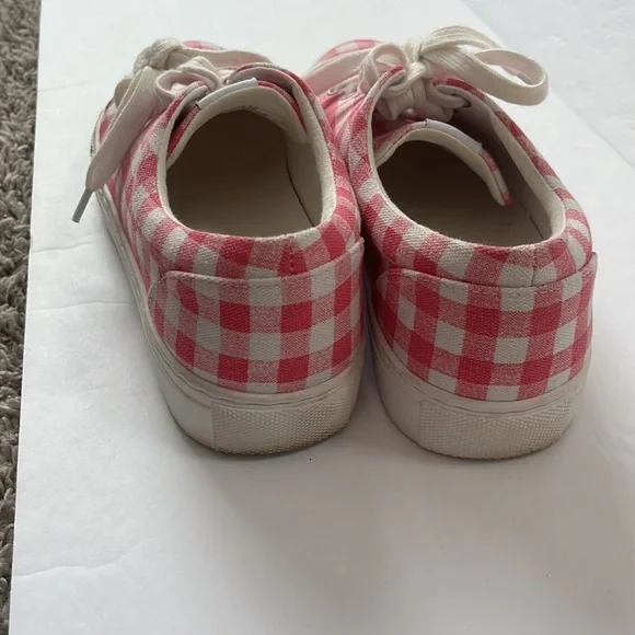 J. Crew Canvas Sneaker Gingham Plaid Pink and White size 7 - Picture 8 of 9